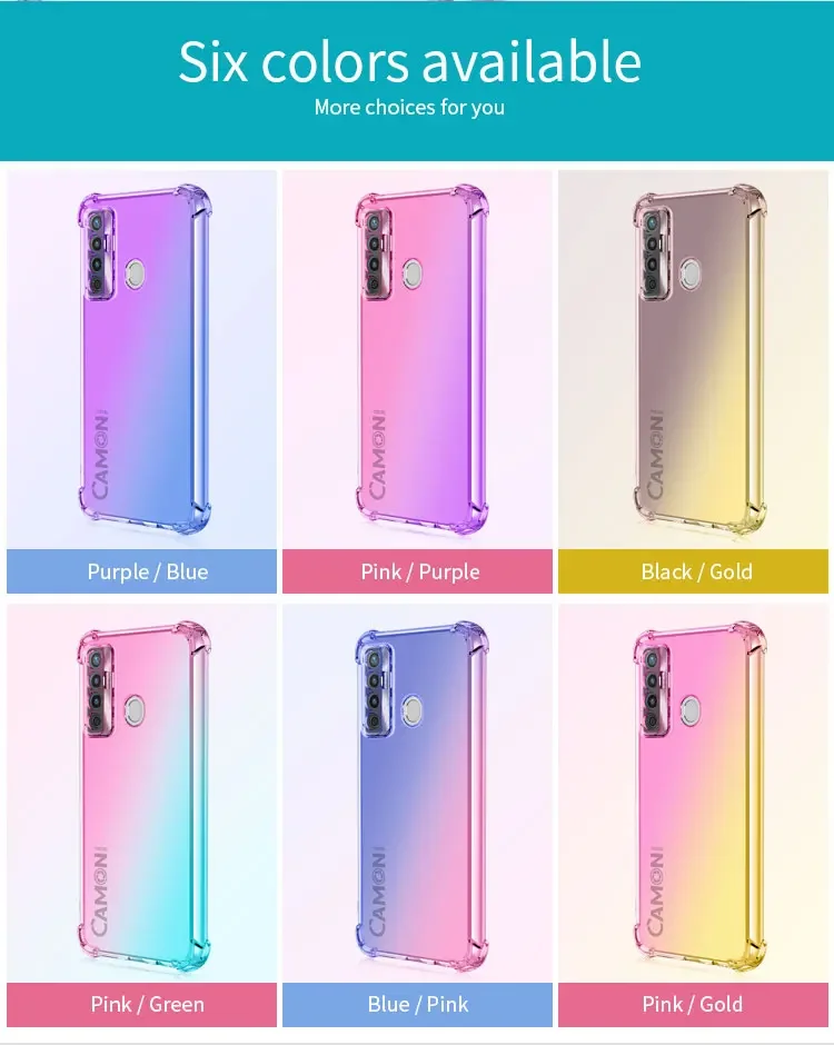 Case for Tecno Camon 17P Camon 17 Pro 16 Pro Camon 15 Air Clear Cute Gradient Slim Anti Scratch Flexible TPU Shockproof Cover