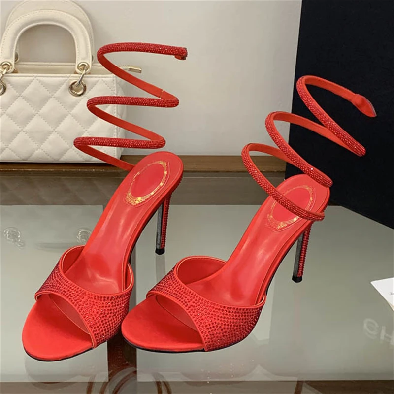 Eilyken New Sexy Thin High Heels Women Sandals Fashion Street Style CRYSTAL Diamond Ankle Strap Banquet Stripper Shoes