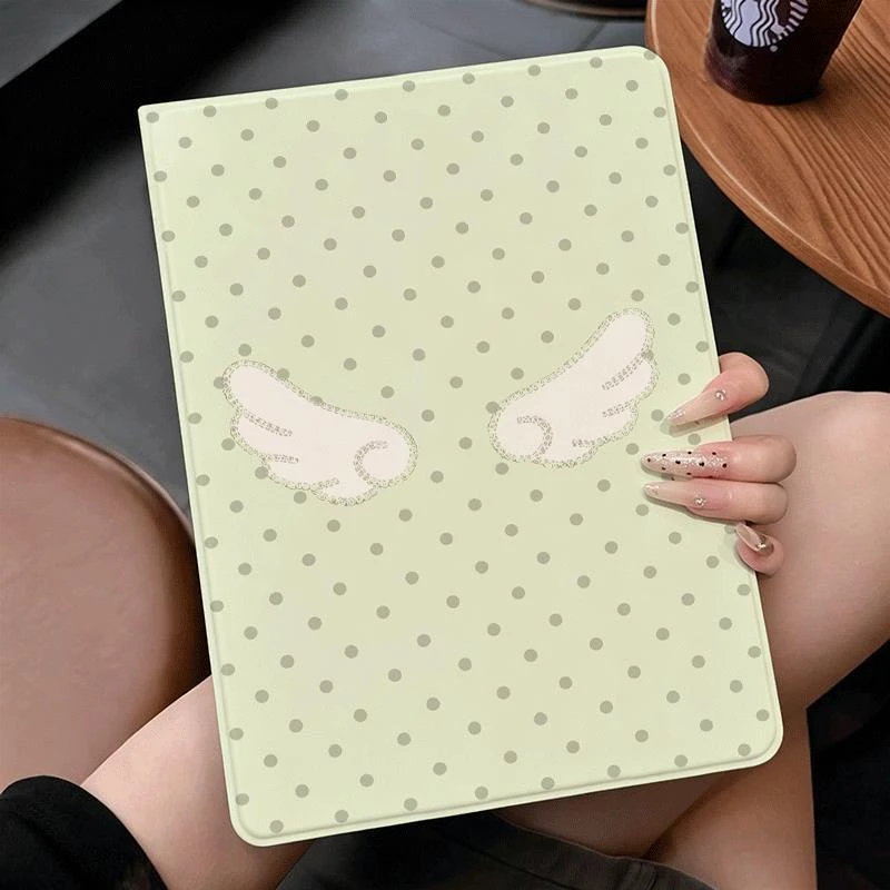 Yellow Note Wing Polka Dot Tablet Case For iPad Pro 11 12.9 13 A16 M2 M4 M3 M5 Shell 5/6/7/8/9/10/11th Mini Air 3 4 5 6 7 Cover