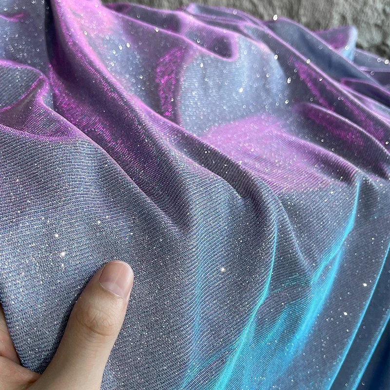 Glitter Star Dot Blue Purple Gradient Illusion Composite Fabric High-grade Dress New Creative Clothing Fabric Transformation