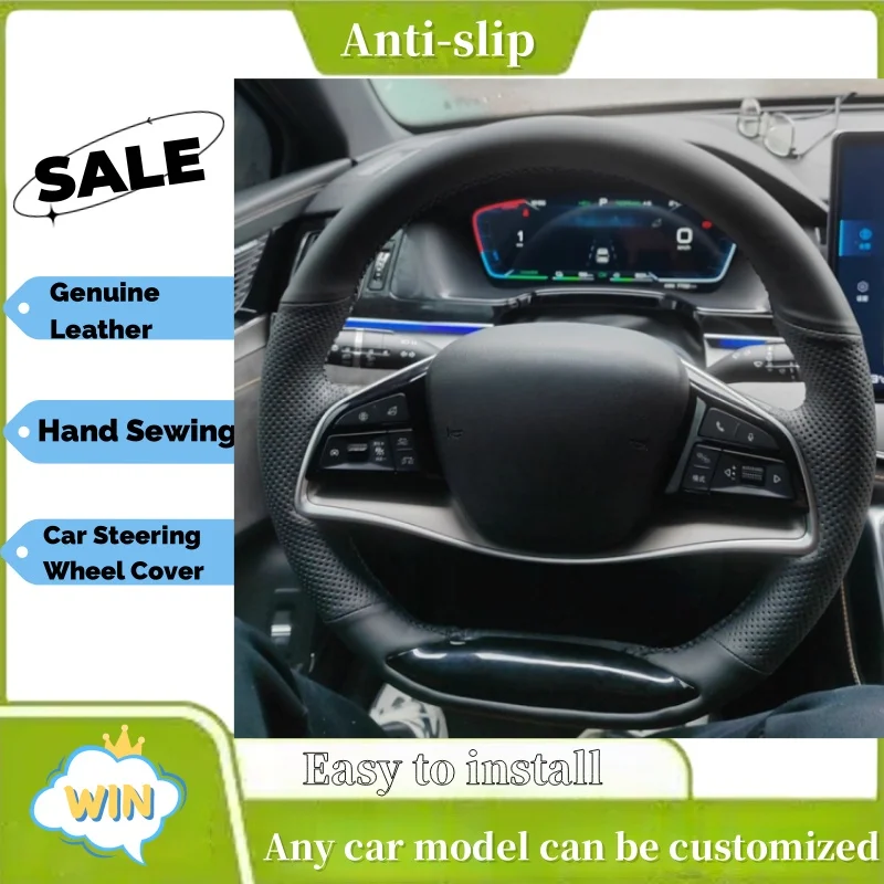 

DIY Custom High-quality Anti-slip Wear-resistant Comfy Genuine Leather Steering Wheel Cover For BYD HAN EV 2022 2023 2024 2025