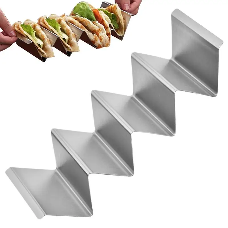4 Grids Taco Holder Hollowed Out Available on Both Sides Taco Shell Stand Stainless Steel Handle Design Corn Tortilla Tray
