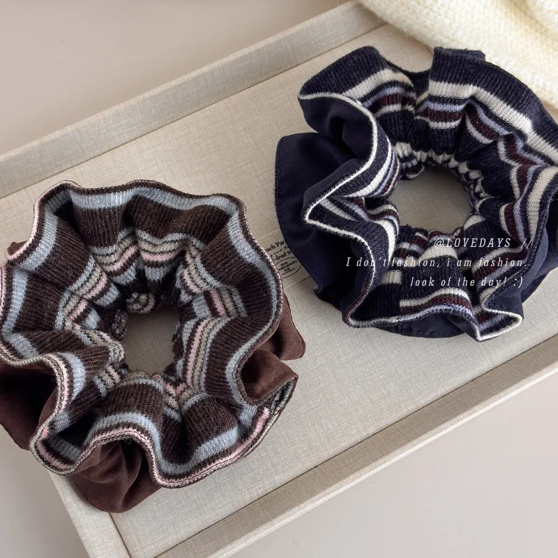 

Scrunchie Reversible Knit Brown Elegant Fall Winter Hair Tie for Women Premium Soft Comfortable Versatile Daily