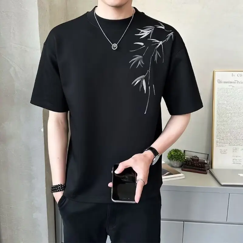 

New Chinese Sle Ice Silk ort Sve T-irt Men's Summer Thin Body Fit Ne Print Geometric Pattern Casual Wear