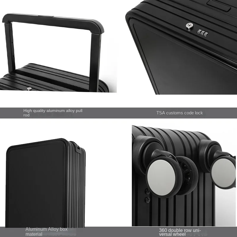 New wide drawbar aluminum-magnesium alloy luggage front opening computer 20 inch boarding suitcase preferred for business travel