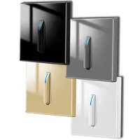 Wall Light Switch 1/2/3/4 Gang LED Indicator Piano Button, White Black Gray Gold Tempered Glass Panel Wallpad L6, 86*86mm