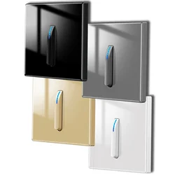 Wall Light Switch 1/2/3/4 Gang LED Indicator Piano Button, White Black Gray Gold Tempered Glass Panel Wallpad L6, 86*86mm