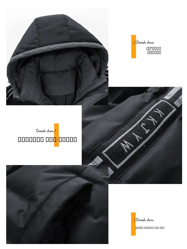 جايت شتوي دافئ للرجال من القطن بغطاء للرأس من Jaet Faion Urban Sle طويل Sve بسحاب للإغلاق من ألياف البوليستر