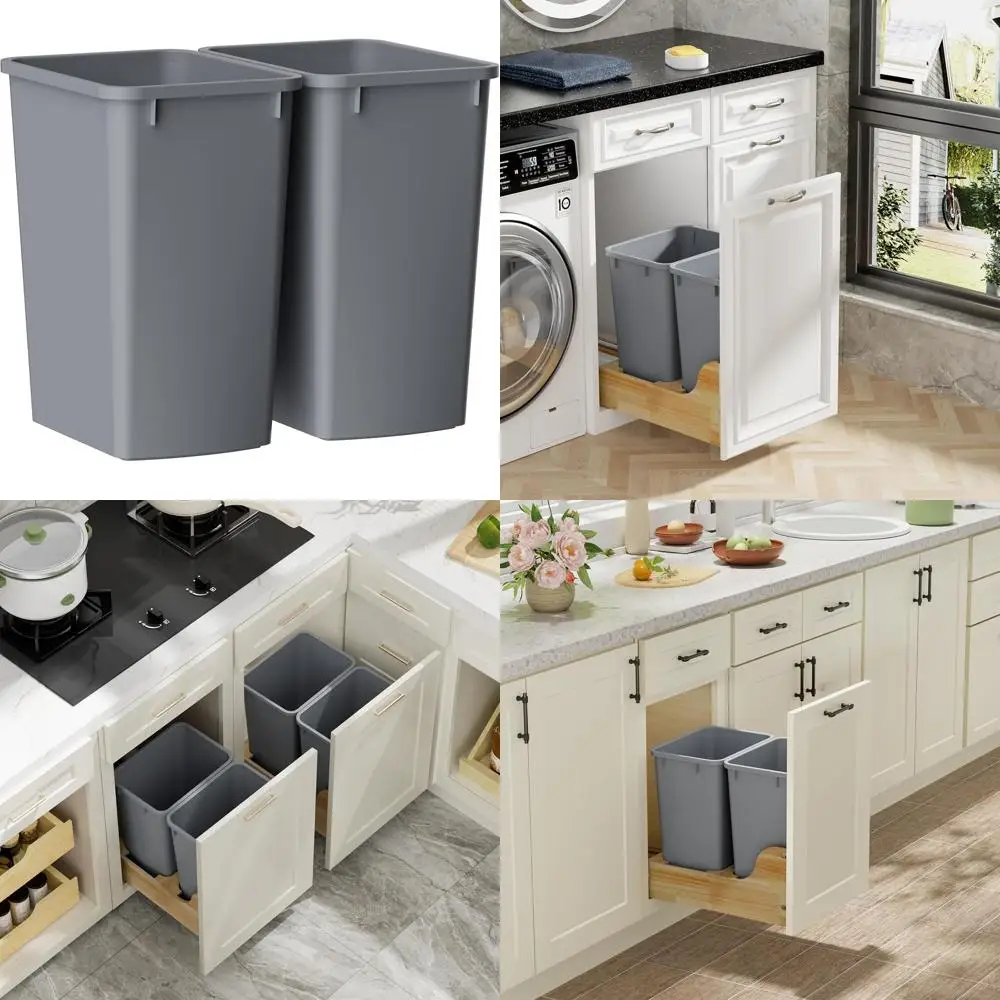 

Space-Saving 35-Quart Kitchen Trash Bin, Durable Slim Wastebaskets for Home and Office, 2-Pack