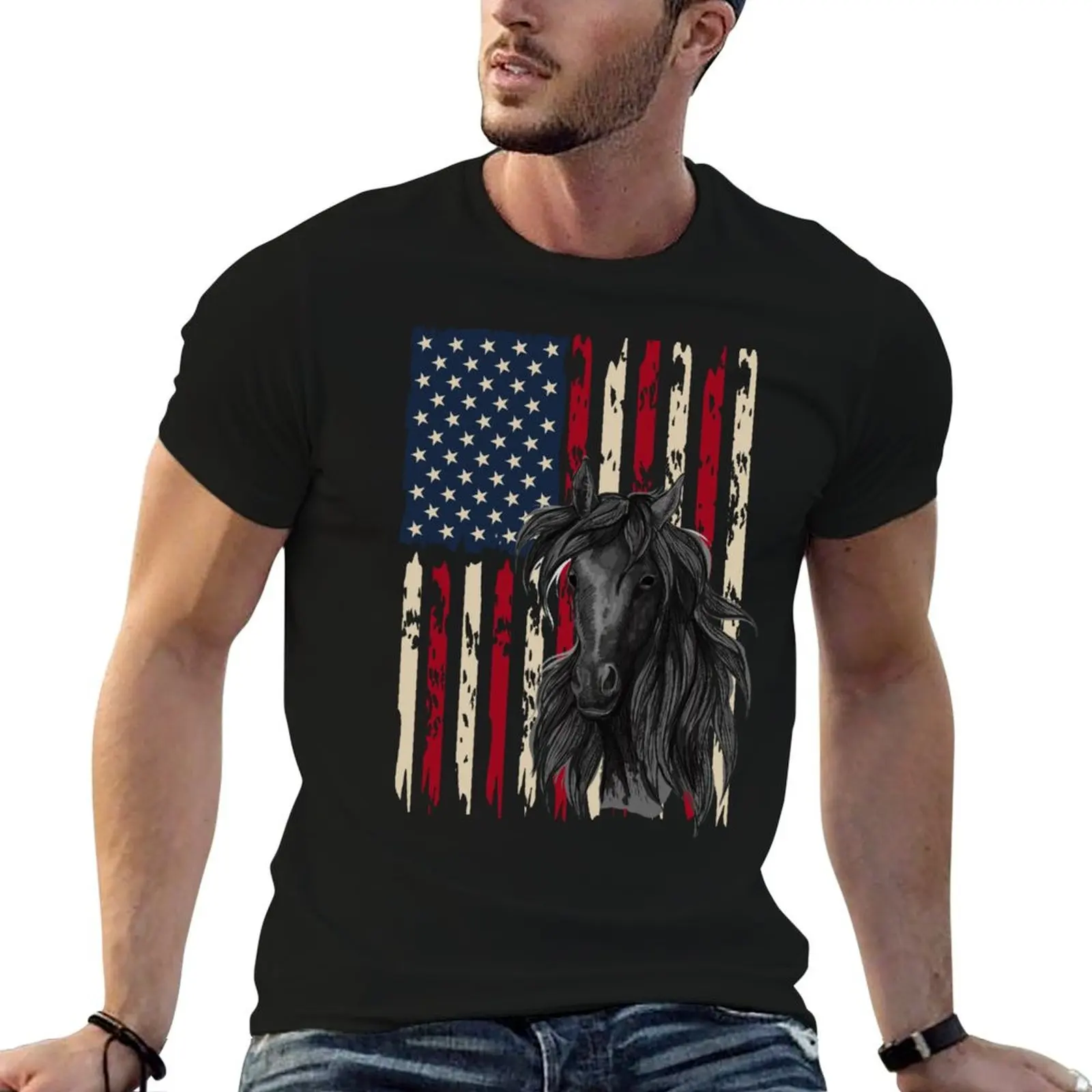 

t Patriotic Vintage shirts Flag Horse anime American T-Shirt Horse - tshirt mens graphic