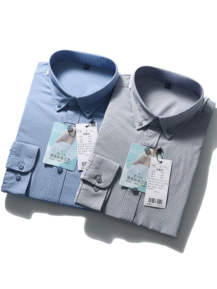

Мужская повседневная рубашка из чистого хлопка с длинным рукавом, приятная для кожи, весенняя новинка, с модным узором, для делового стиля и повседневной носки.