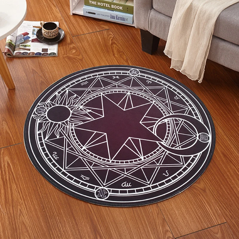 Cool Red Magic Circle Decorative Floor Mat Starry Sun Moon Print For Home Living Room Indoor Mystical Theme Stylish Home Decor