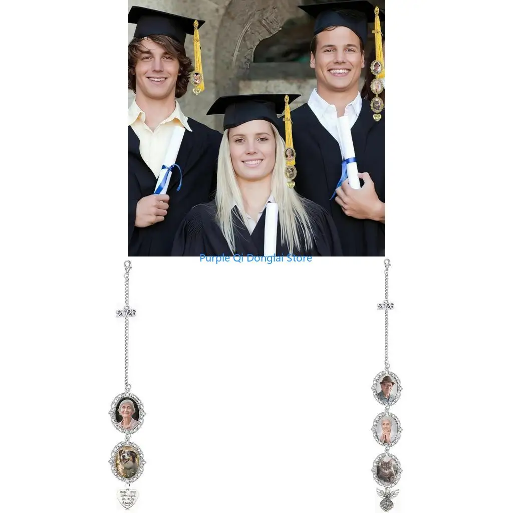 L21E Zinc Alloy Doctoral Degree Cap Accessory With Engravable Year Marker Graduation Tassels Photo Charm Pendant