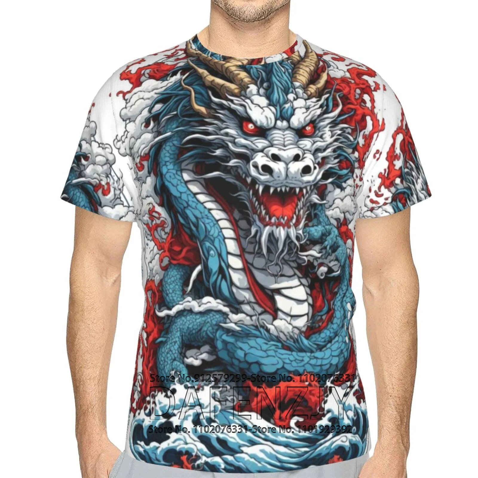 Men's T-Shirt 3d Animal Dragon Printed Men's Tshirt Casual Short-Sleeved Simple Summer O-Neck T-Shirt