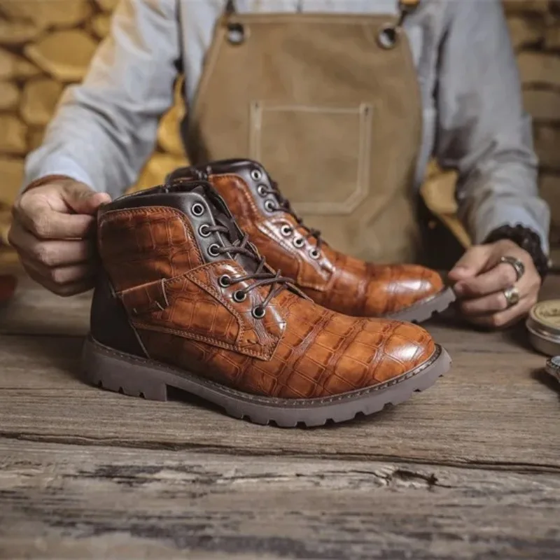 Luxury Men's Boots Italy Handmade Men's Ankle Boots Designer Retro Leahter Shoes  botas para hombre for Men Non-Slip Work Boots