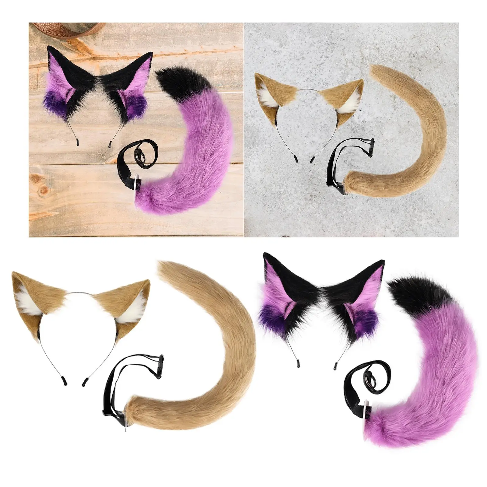 

Animal Ears and Tail Set Cosplay Headpiece Adjustable Dress Animal Tail for Carnival Halloween Role Play Stage Performance Prom