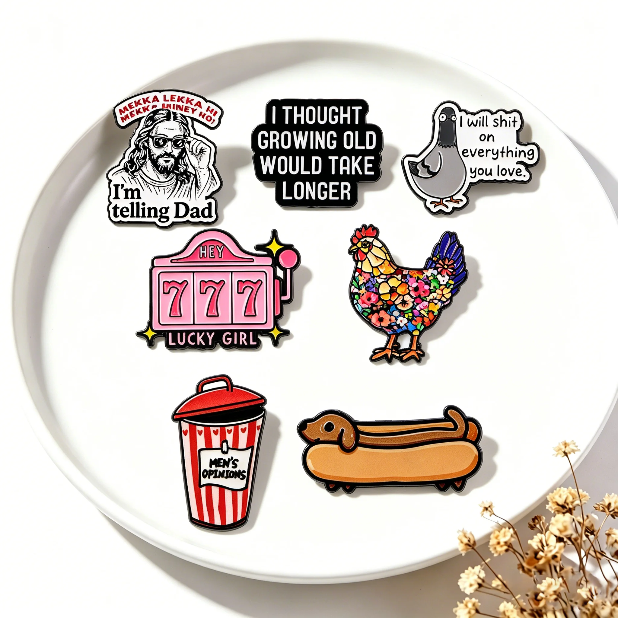 

Colorful Chicken Enamel Pin Cartoon Dachshund Badges on Backpack Jesus Brooches Hat Lapel Pins Cosplay Accessories Toys Gifts