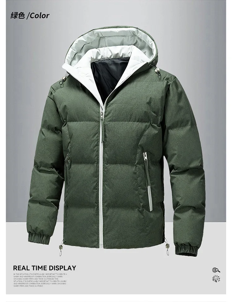 Autumn Winter Solid Puffer Jacket Men's Thick Warm Casual Outerwear