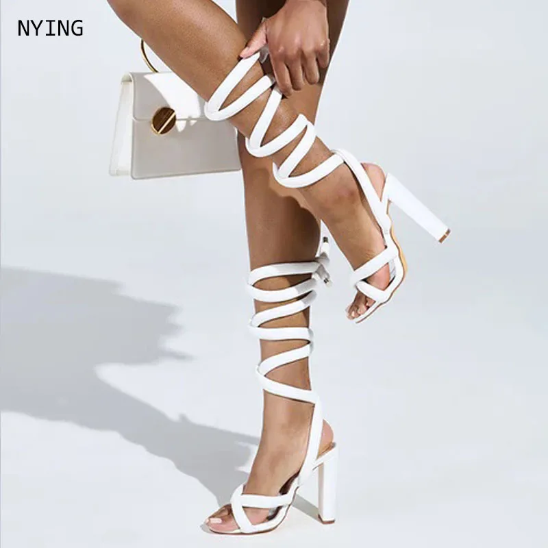 

2025 Luxury Women Sandals Sexy Ankle Strap Cross-tied Thin High Heeled Gladiator Sandals Fashion Summer Party Prom Shoes