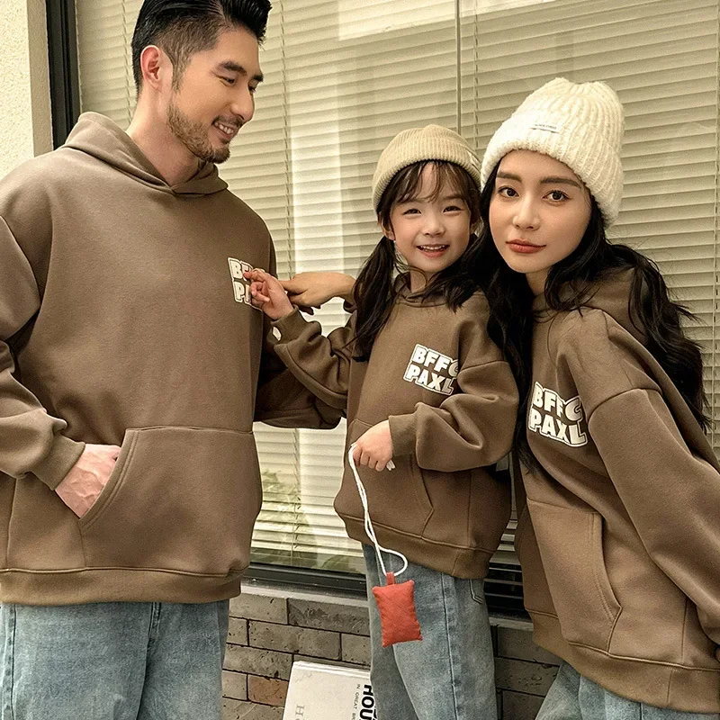 Mom Dad and Son Daughter Matching Clothes Hoodie Family Warm Long Sleeve Hooded Sweatshirts Tops Parents and Children Clothing