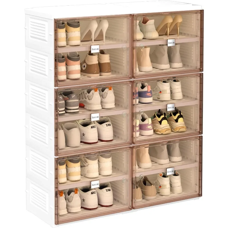 Shoe Rack Closet Organizers and Storage, Stackable Shoe Boxes, Portable Folding Shoe Cabinet, Plastic Sneaker Storage Containers