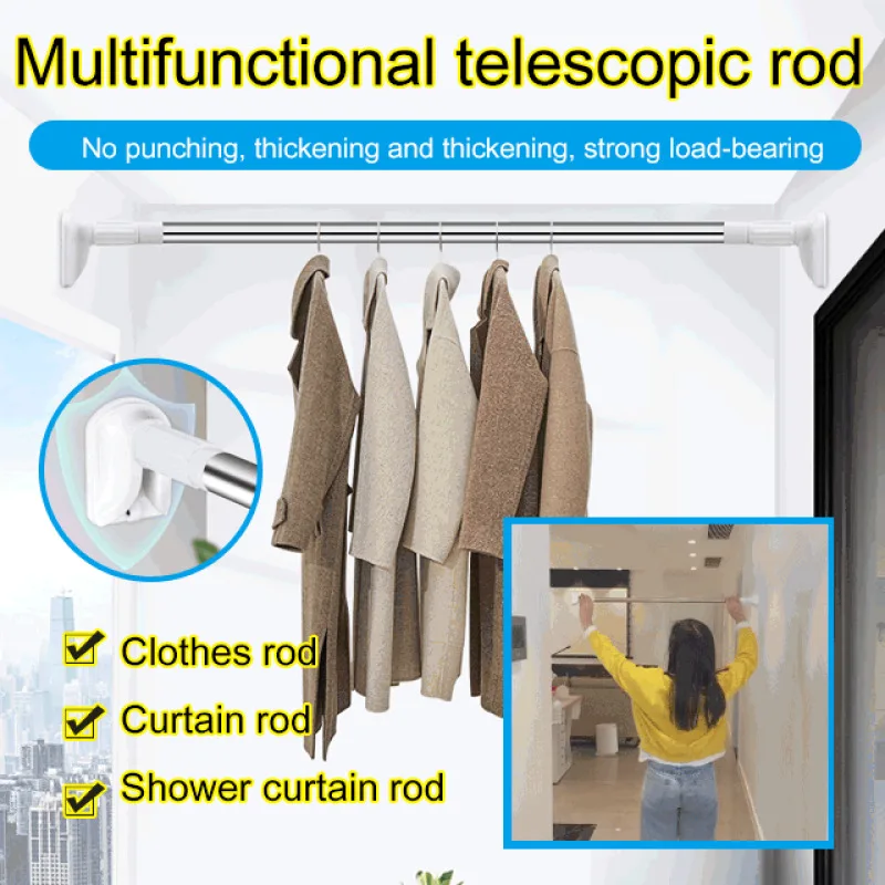

Stainless Steel Shower Curtain for Balcony No Punching Telescopic Rod for Sunroom and Bathroom