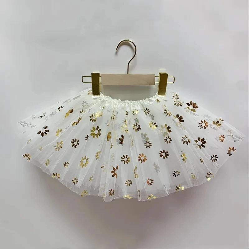 Kids Baby Flower Glitter Dance Tutu Skirt For Girl Floral 3 Layers Tulle Toddler Pettiskirt Children Chiffon 2-8T