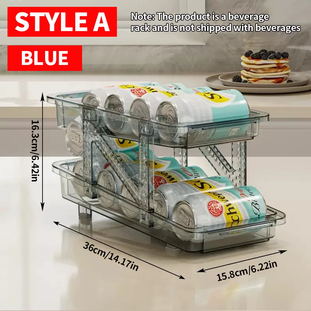 Expandable beverage storage box, transparent double-layer can storage rack, refrigerator can stacking storage rack