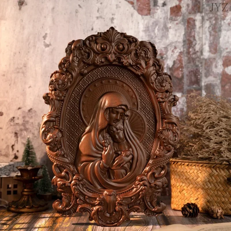Vintage Religious Wood Carving Virgin Mary and Baby Jesus Catholic Home Living Decor