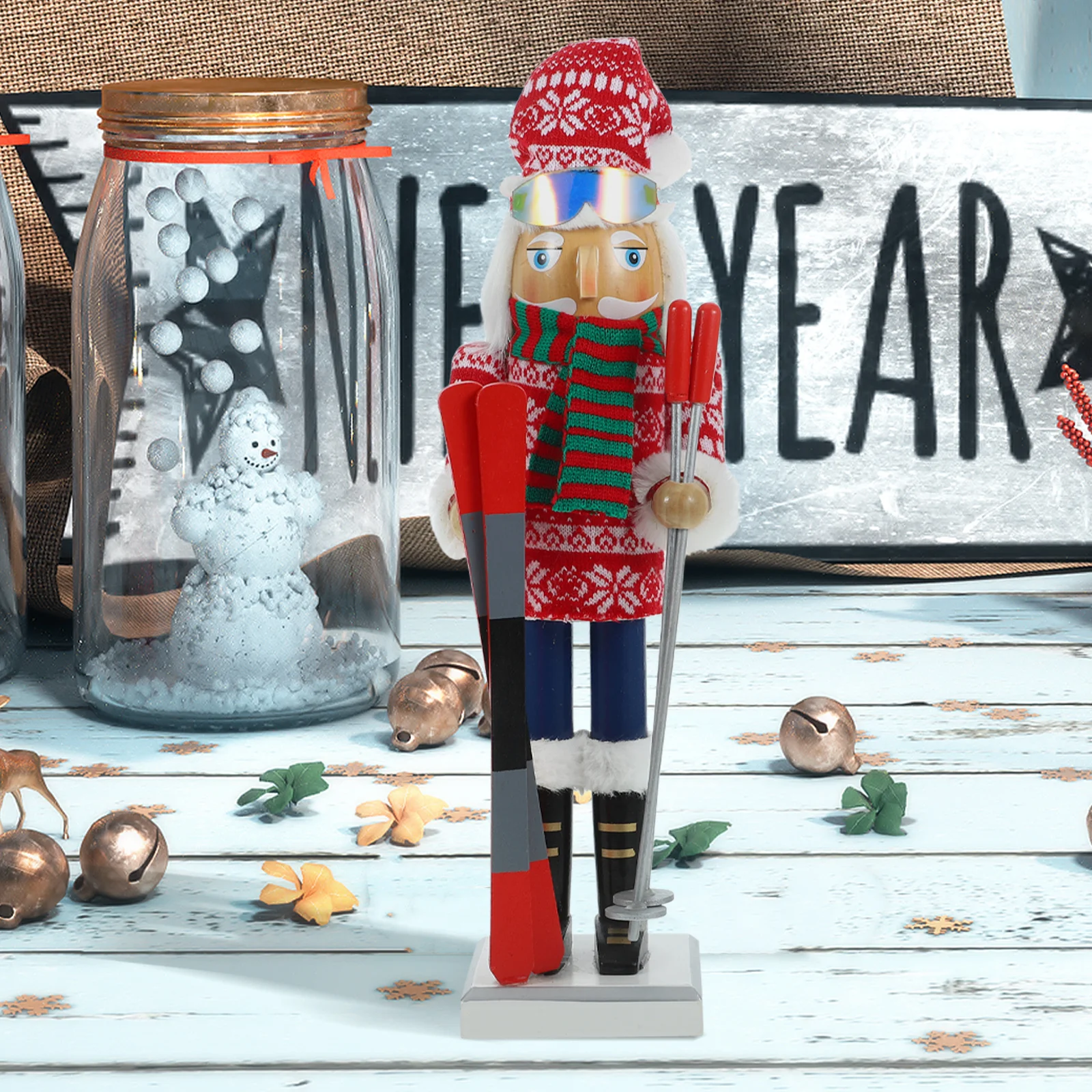 

Wooden Skiing Nutcracker Christmas Decor Soldier Figure Small Nutcracker Desktop Xmas Table Ornament Holiday Decoration