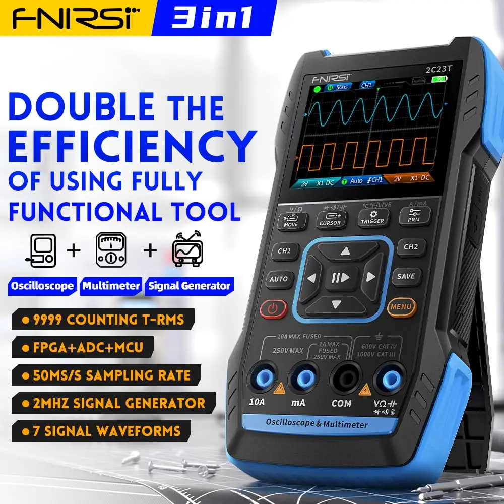 

2C23T 3-in-1 Digital Oscilloscope Multimeter with DDS, 10MHz, 50MSa/s, Dual Channel, 10000 Counts, Voltage/Current/Capacitance