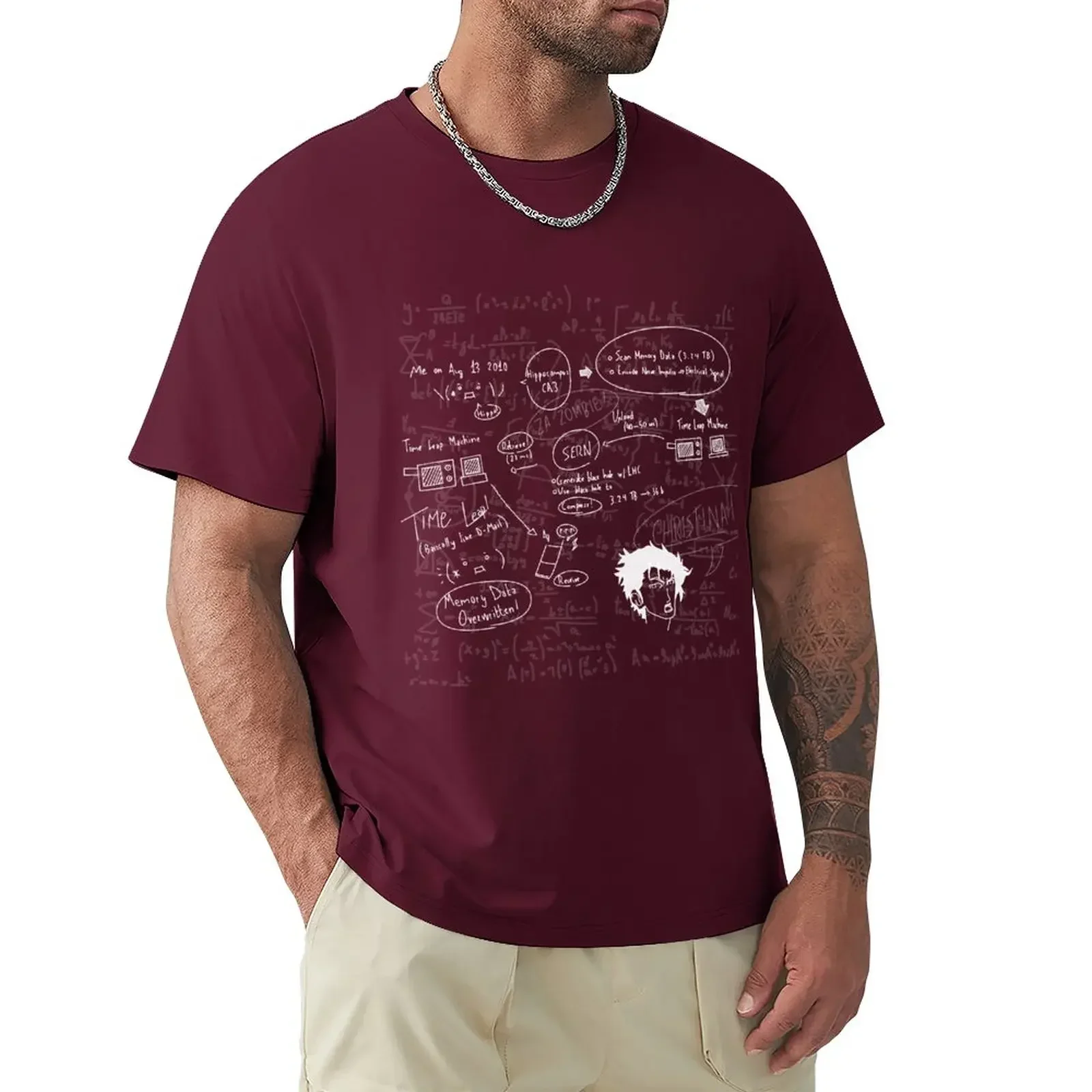 Steins Gate notes TShirt oversized cotton fitted t shirts for mens designer clothes new in tops & tees Short Sleeve Round Collar