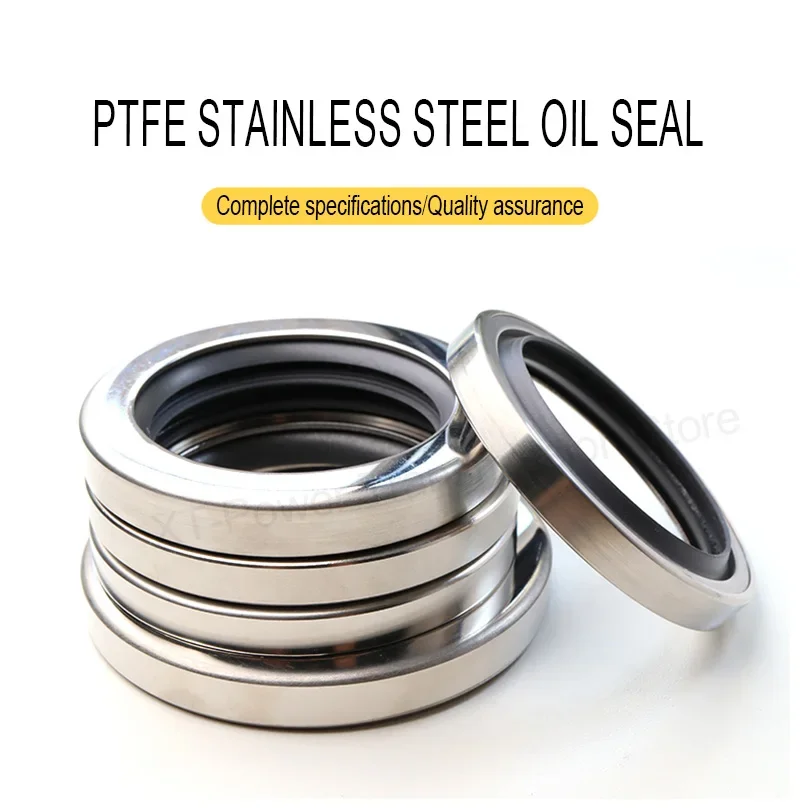 1Pcs ID 17-65 Stainless Steel Housing Oil Resistant Lip Oil Seal PTFE Dual Lip Screw Air Compressor Spare Parts IDxODxHeight