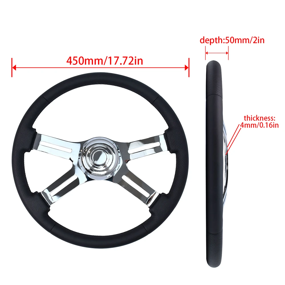 Classic Style 450mm Black Microfiber Leather General Trunk Racing Steering Wheel  with 50mm Chrome Bracket
