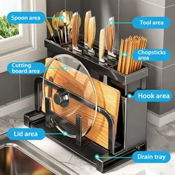 Kitchen Organizer Shelf Wall-mounted Knives Holder Spoon and Chopsticks Cutting board holders Seasoning Chopstick Shovel Storage