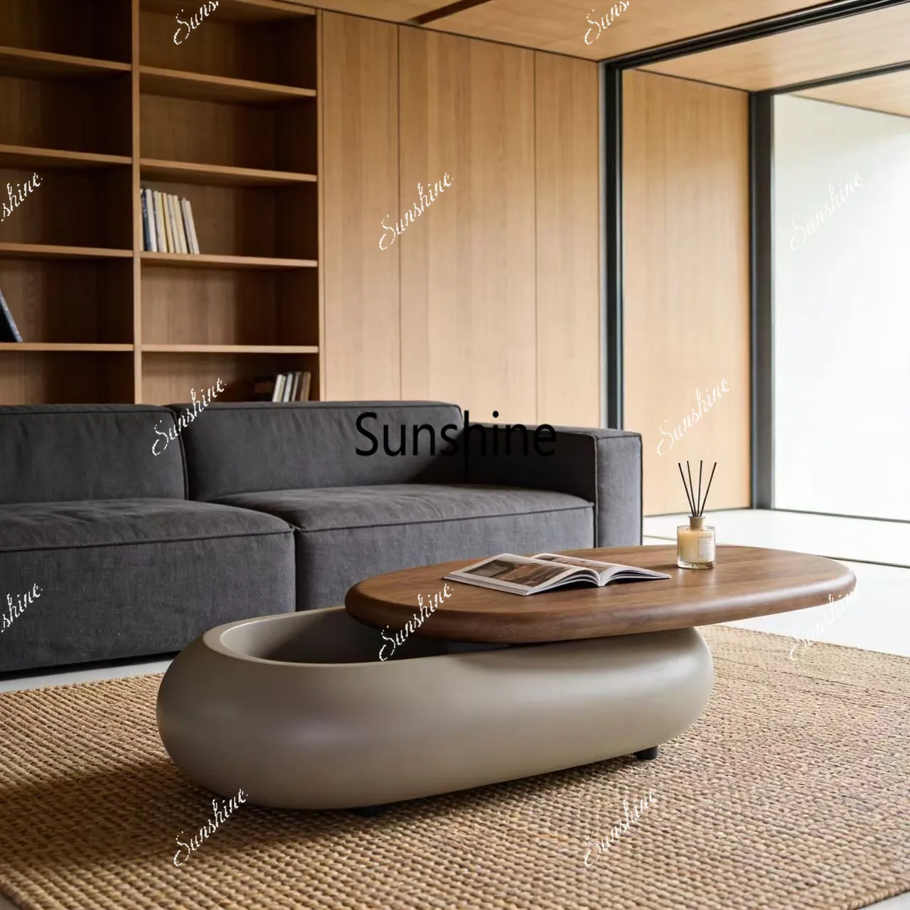 

Modern minimalist wabi sabi log style oval coffee table