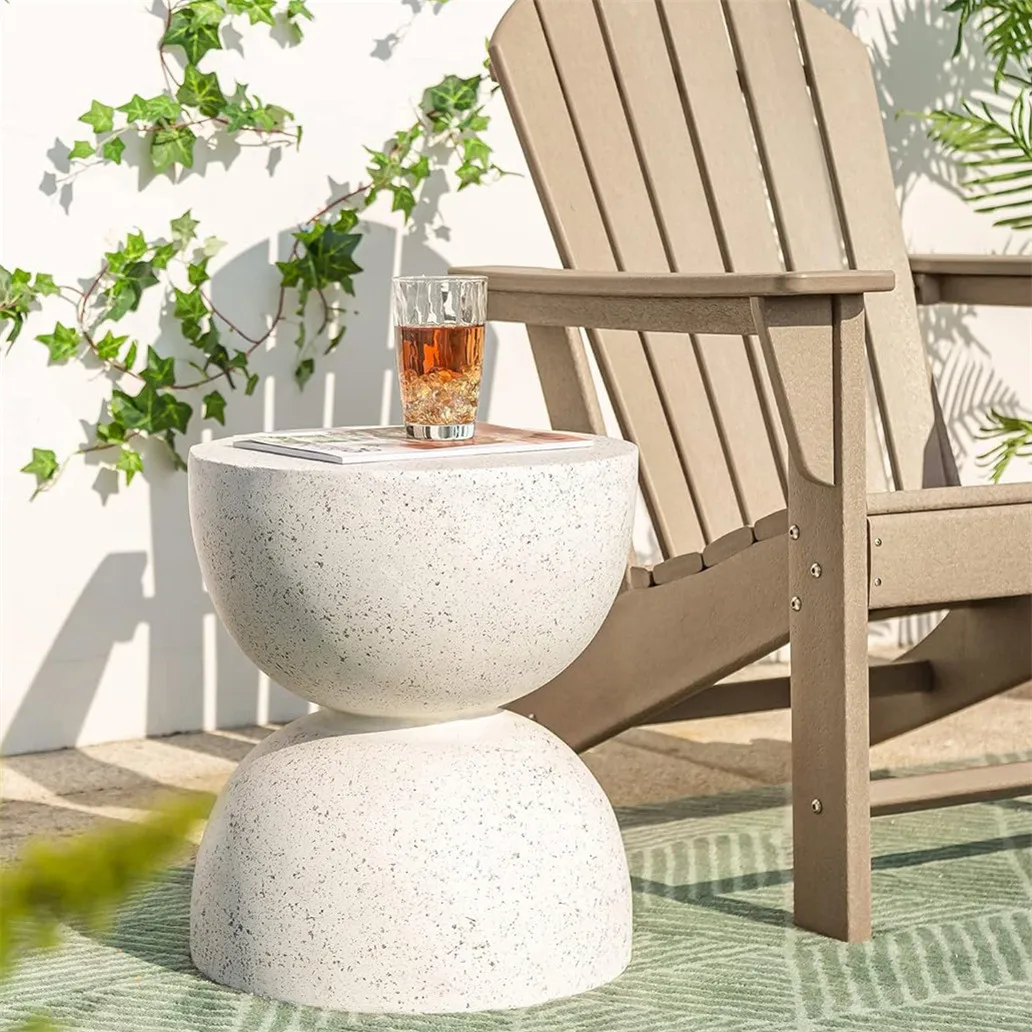 

Smooth Side Table Terrazzo End Table Magnesia Outdoor Concrete Stool for Living Room Bedroom Decor Graphite-Like White