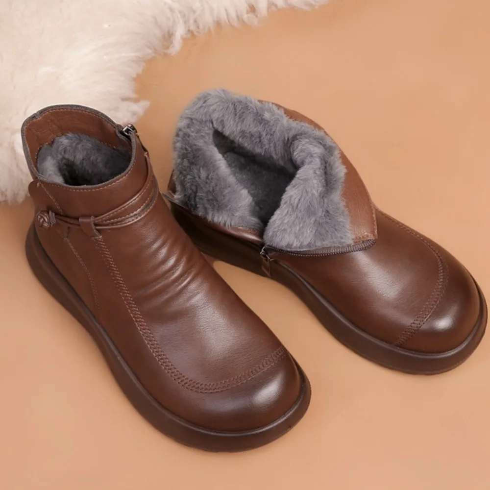 Ankle Boots for Women Leather Cotton Shoes Winter Velvet Warm Short Boots Women Winter Boots Woman