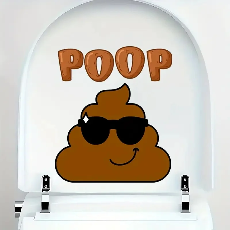 Funny POOP Toilet Sticker with Fashion Glasses - Easy-to-Apply, Removable PVC Wall Decal, for Bathroom and Decoration,