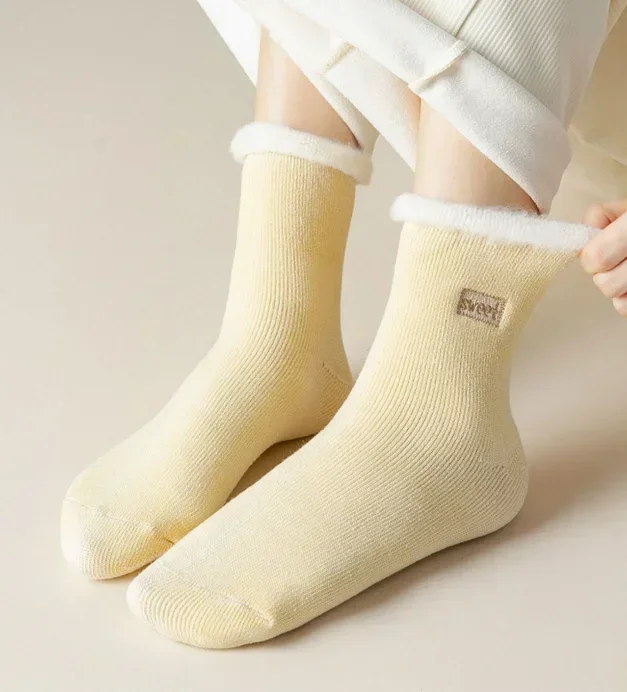 Chaussettes mi-tube épaisses en laine de cachemire pour femmes, chaussettes longues thermiques, chaussettes décontractées, coton chaud, document solide, dame, filles, hiver