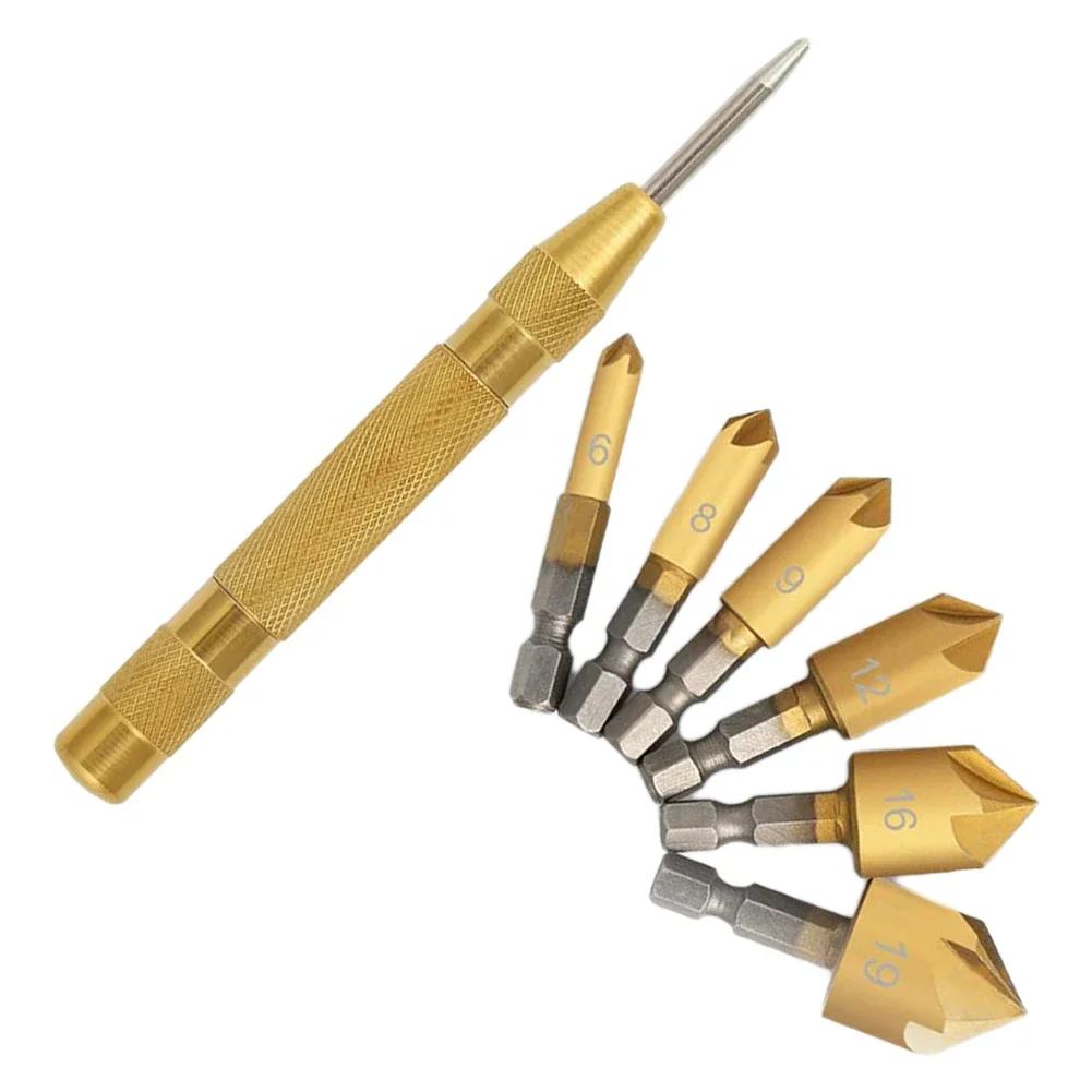 Hexagonal Handle Five-Edged Chamfering Tool Countersink Drill Bit Set 6mm-19mm Woodworking Hole Opener Wood Drilling