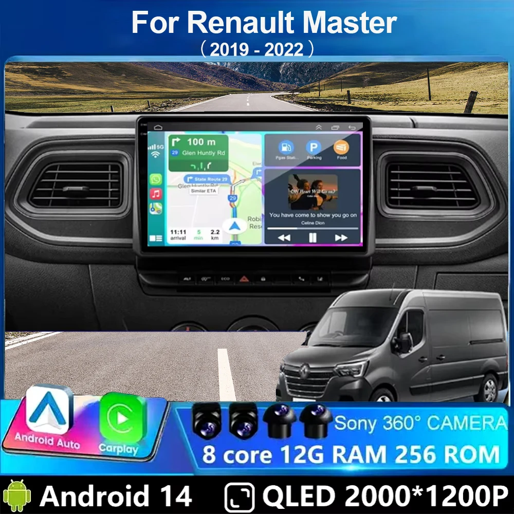 

for Renault Master 2019 - 2022 Android 14 10.1 inch Car Multimedia Radio Player GPS Navi DSP Stereo QLED Touch Screen 4G WiFi