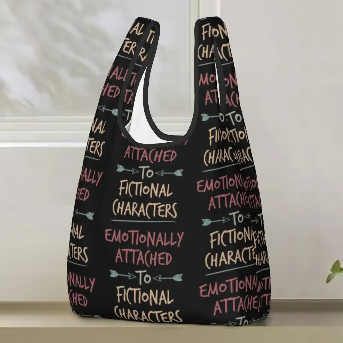 Emotionally Attached To Fictional Characters Shopping Bag Portable Tote Bags Foldable Shoulder Shopper Bag Grocery Handbag