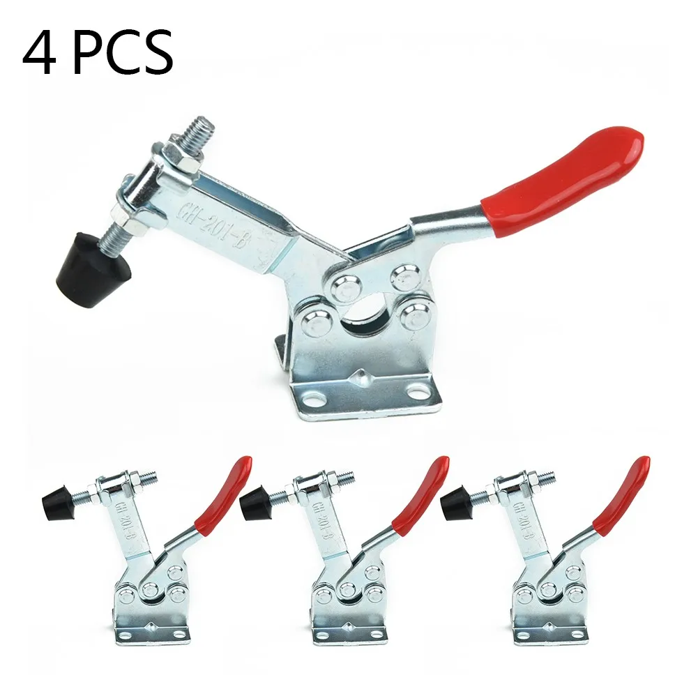 4PCS GH-201B Toggle Clamp 100kg Quick Release Horizontal Clamps Locking Lever Fastener Hand Tool Woodworking Clip