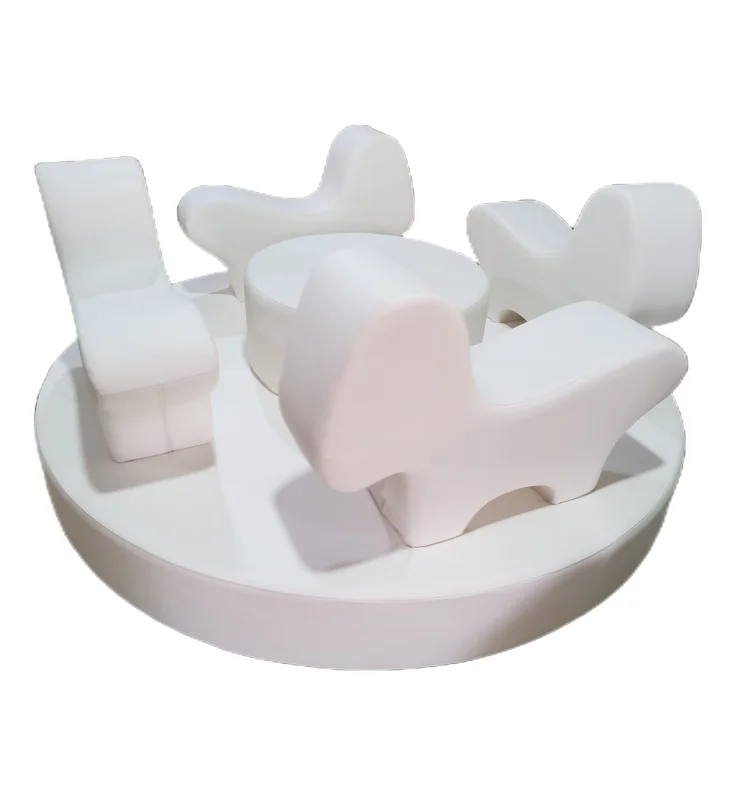 

Popular White Grey Beige Animal Carousel Ride for Kids Rental Child Event Merry Go Round Rotating Electrical Soft Play Carouselp