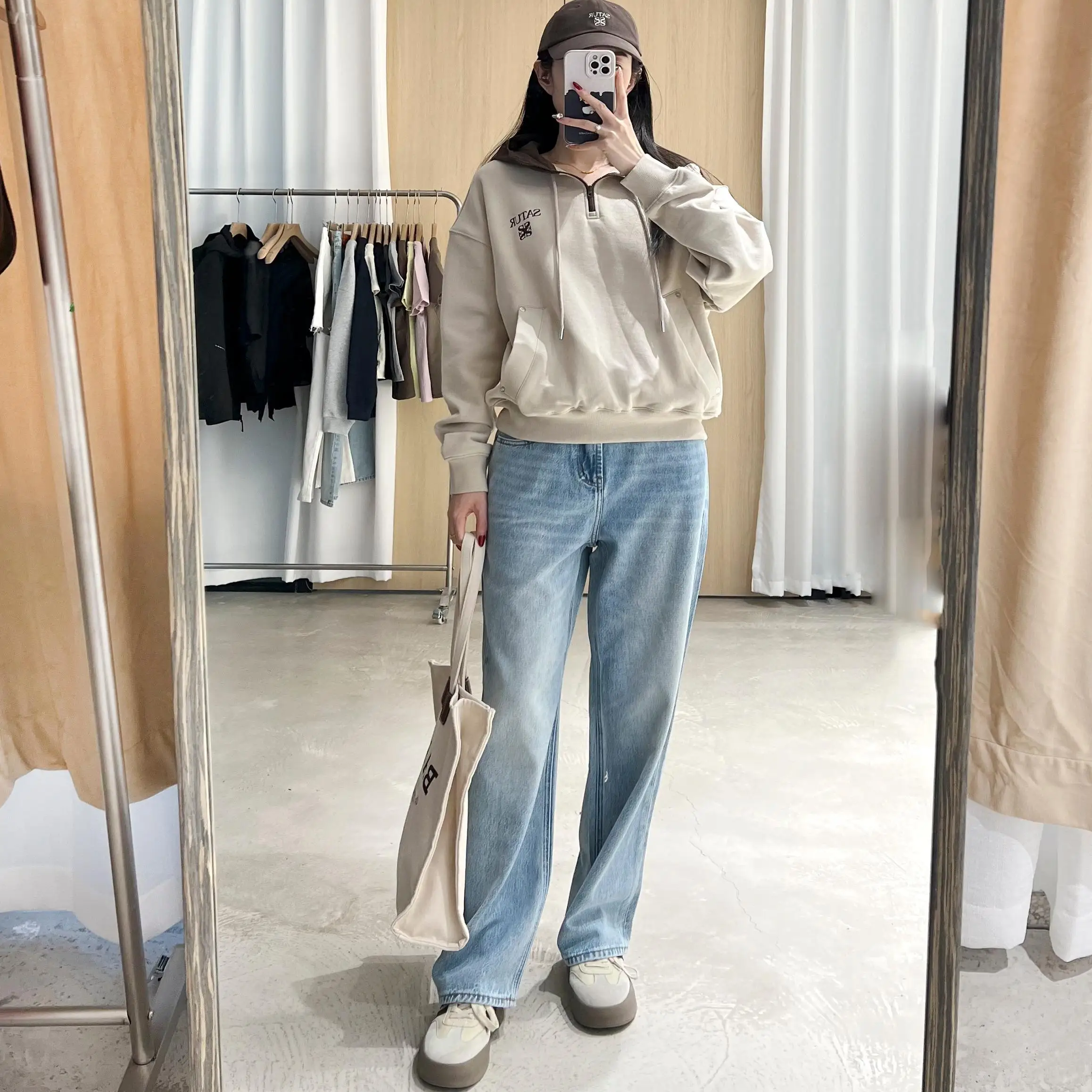 

Mimifa Acetate Fabric Straight Leg Jeans Versatile Slimming High Waist Wide Leg Casual Sle Antimicrobial Adult Jeans