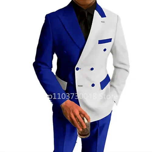 Imagen 2 del producto Trajes de boda para hombre, Blazer de doble botonadura, pantalones formales, esmoquin de negocios para novio, moda de 2 piezas