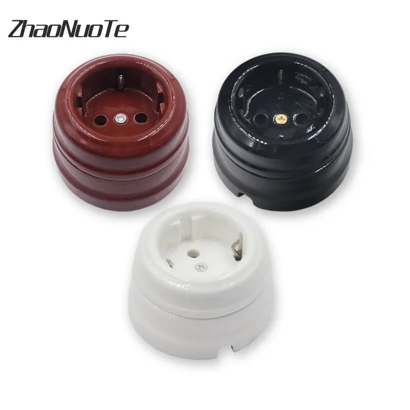 High Quality European Retro Ceramic Electrical Socket Wall Lamp Outlet EU Socket 16A 110V-250V