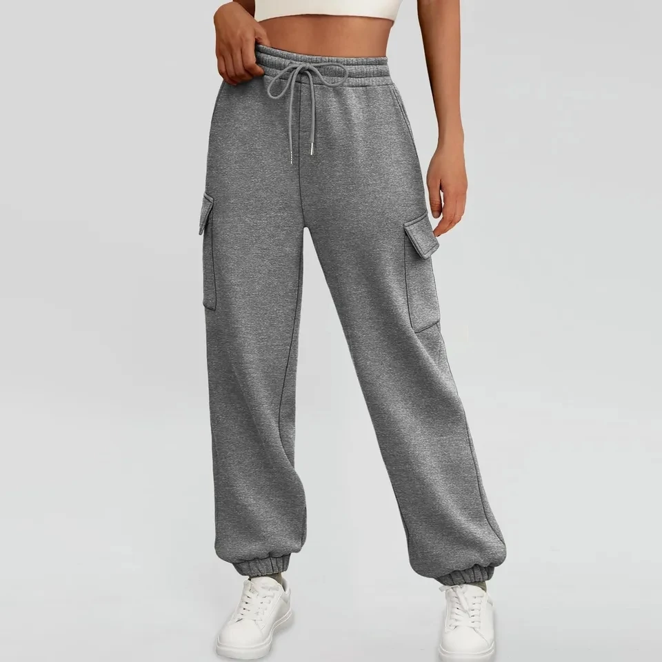 Women's Sweatpants Fleece Lined Baggy Jogger Trousers Streetwear Multi-Pocket High Waist Cargo Pants For Sport Daily Wear
