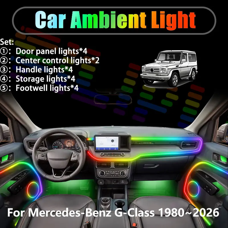 

For Mercedes-Benz G-Class 1980~2026 Wagon 2/18 in 1 Car ambient lighting Led trunk interior led lights USB RGB Ensemble Streamer